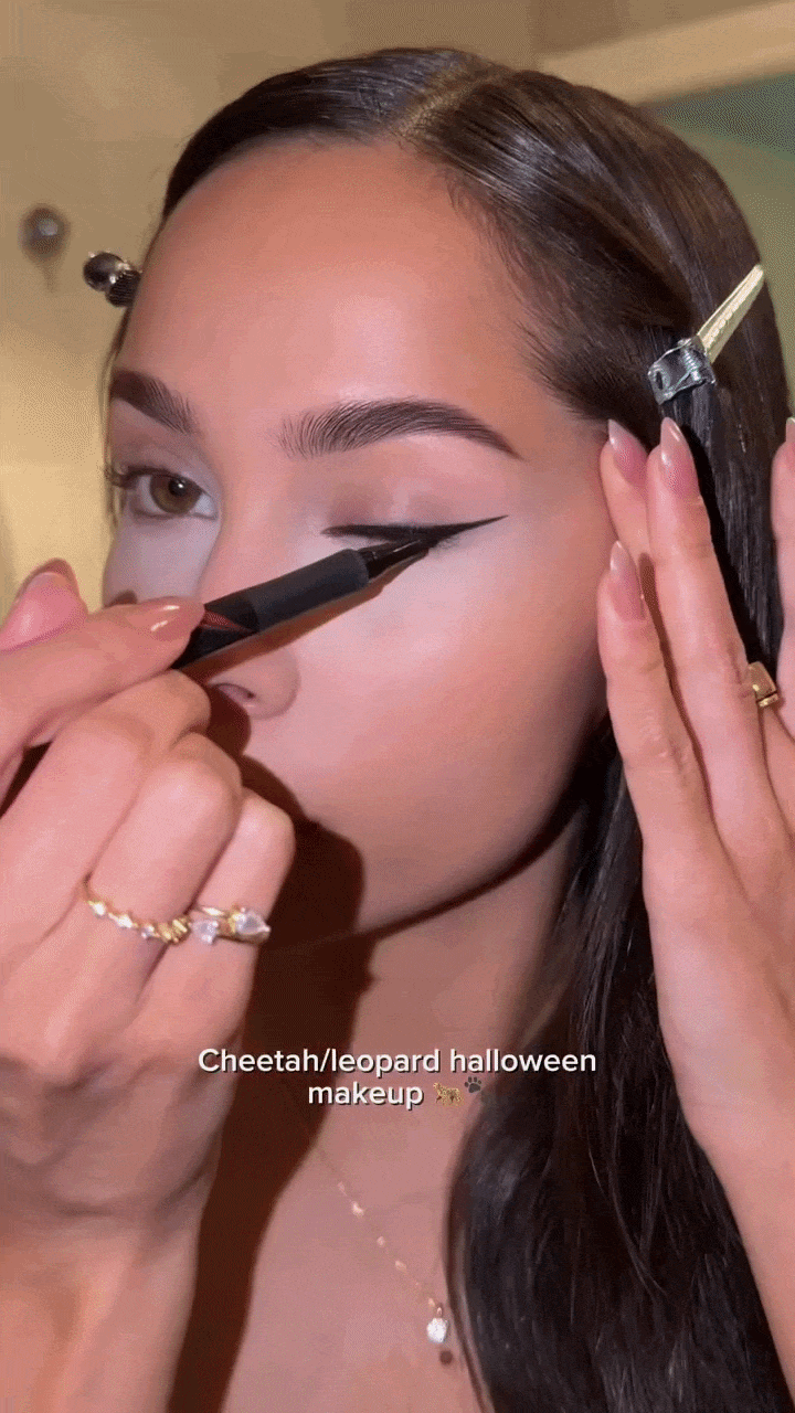Cat makeup look for Halloween, leopard edition